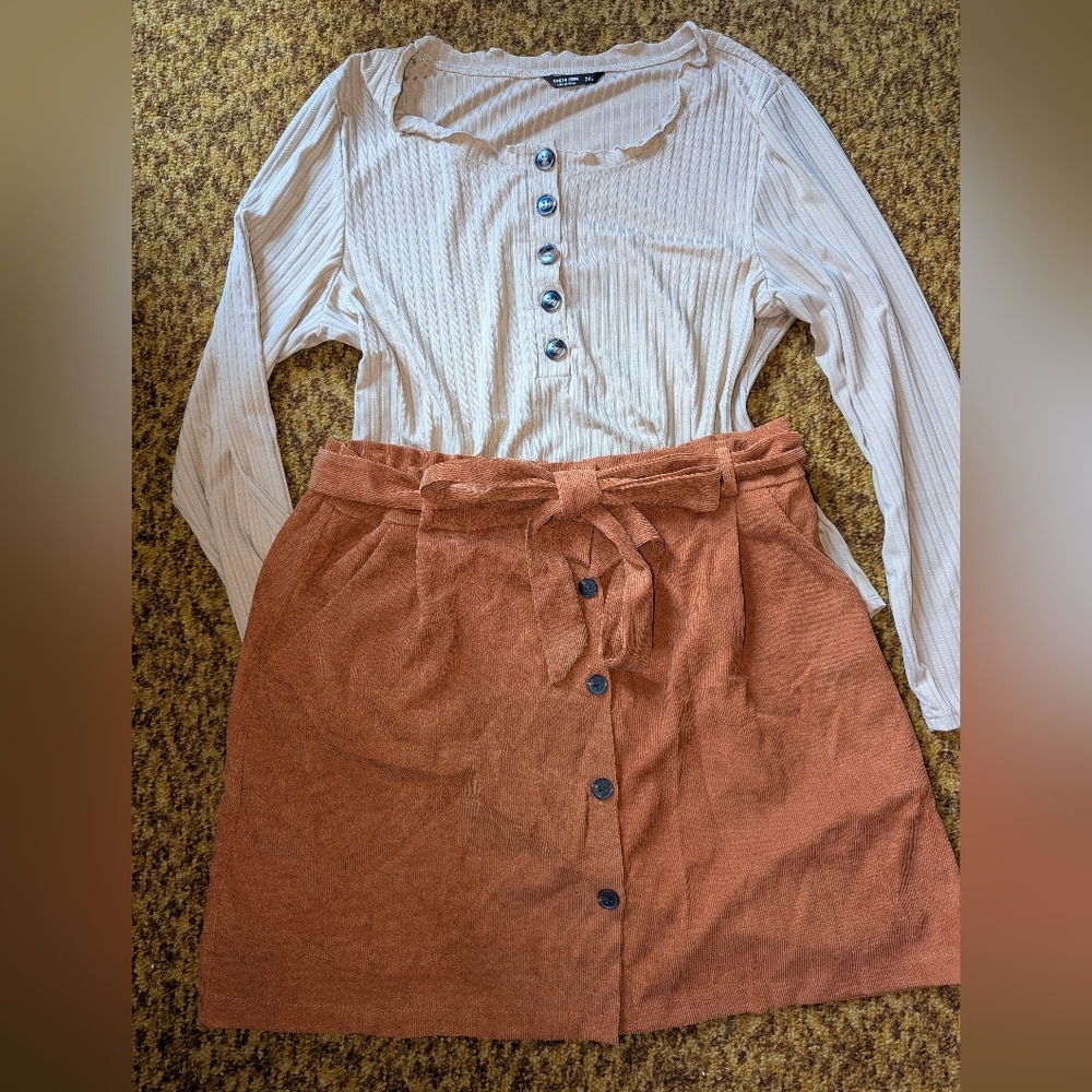 Women's Tan Skirt with Button Detail
